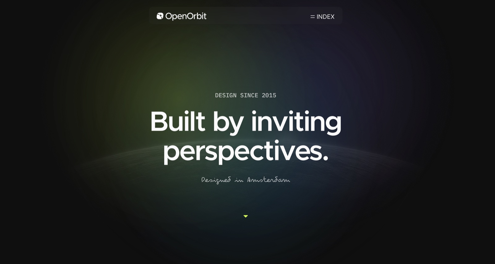 OpenOrbit Studio website featuring the message Built by inviting perspectives
